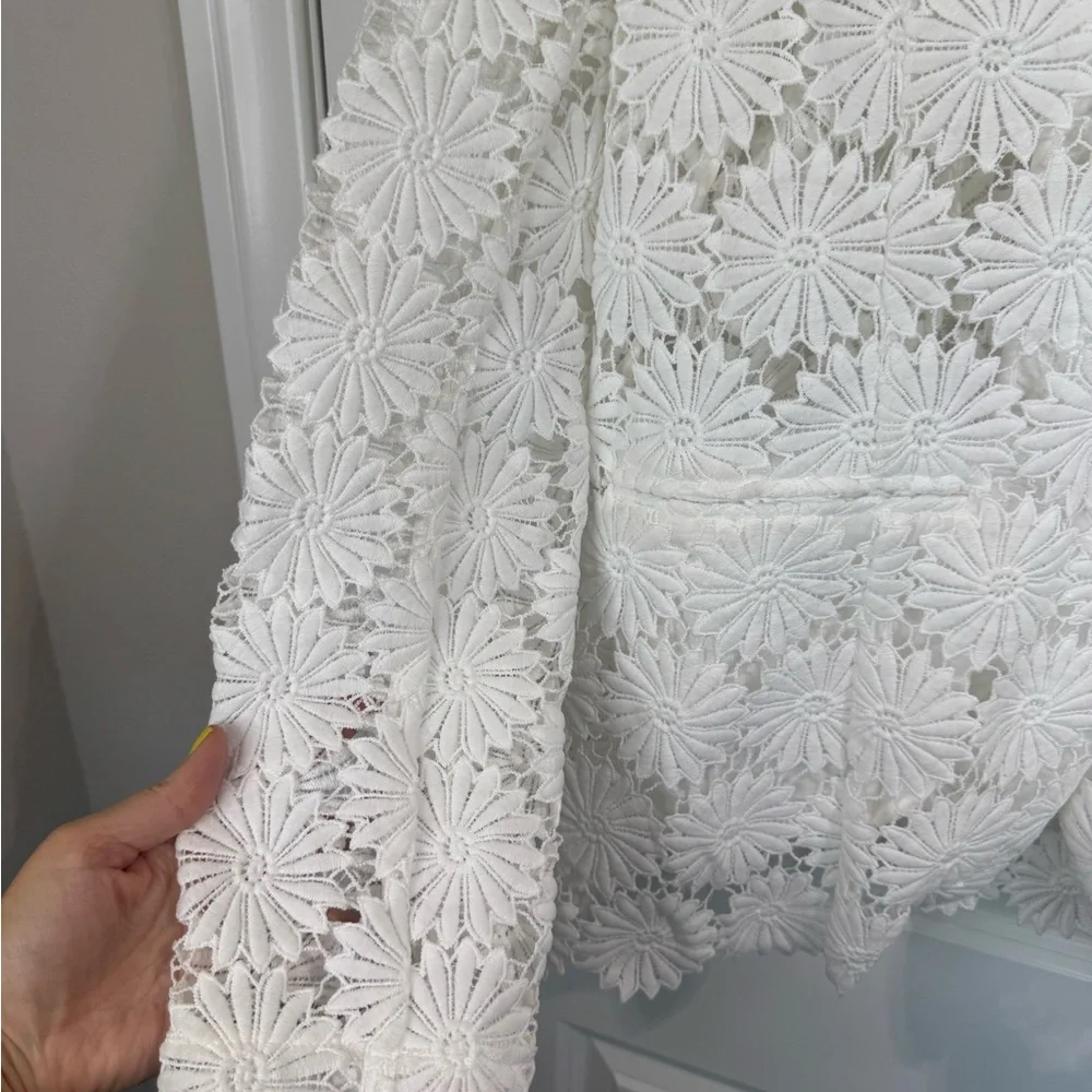 berek White Daisy Lace Blazer Floral Textured Button Front Large - Picture 5 of 13